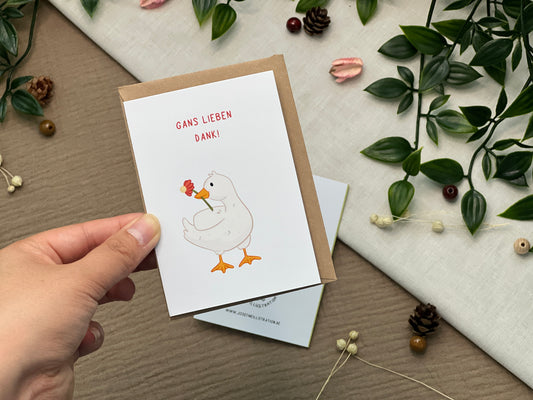 Gans lieben Dank - Süße Grußkarte