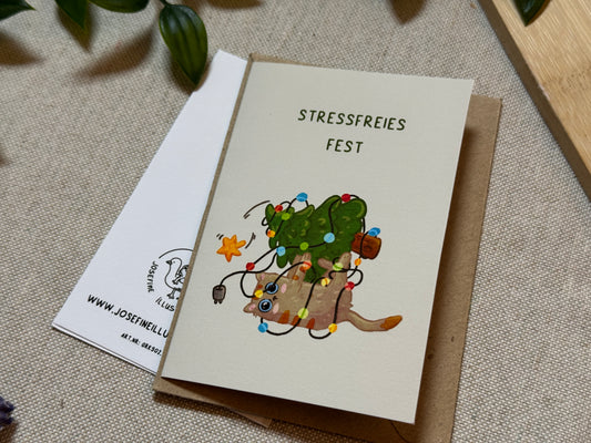 Stressfreies Fest (Katze) - Süße Weihnachtliche Karte