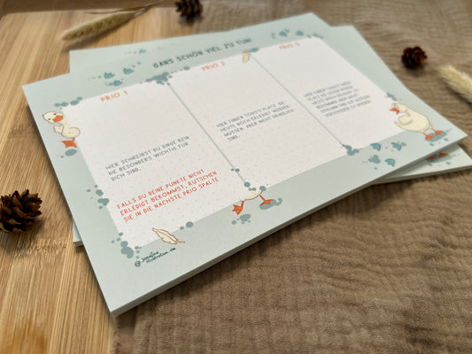 Gans schön viel zu tun  - Handgemachter Notizblock 30 Seiten