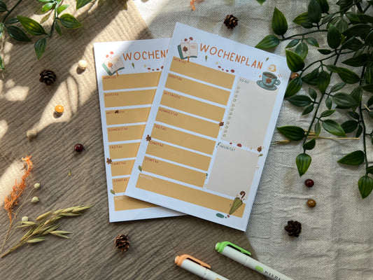 Herbstlicher Wochenplan - Handgemachter Notizblock 25 Seiten