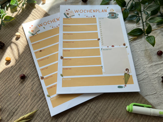 Herbstlicher Wochenplan - Handgemachter Notizblock 25 Seiten