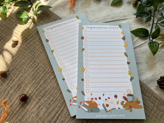 Organisiertes Chaos - Süße Einkaufsliste, ToDo Liste mit Spruch - Handgemachter Notizblock 25 Seiten