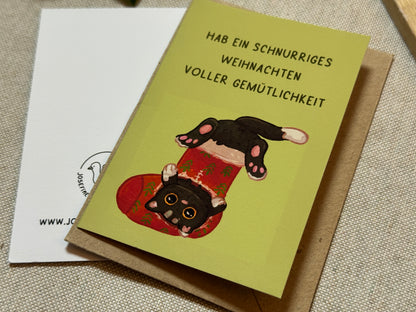 Felix wünscht ein schnurriges Weihnachten voller Gemütlichkeit - Süße Weihnachtliche Karte