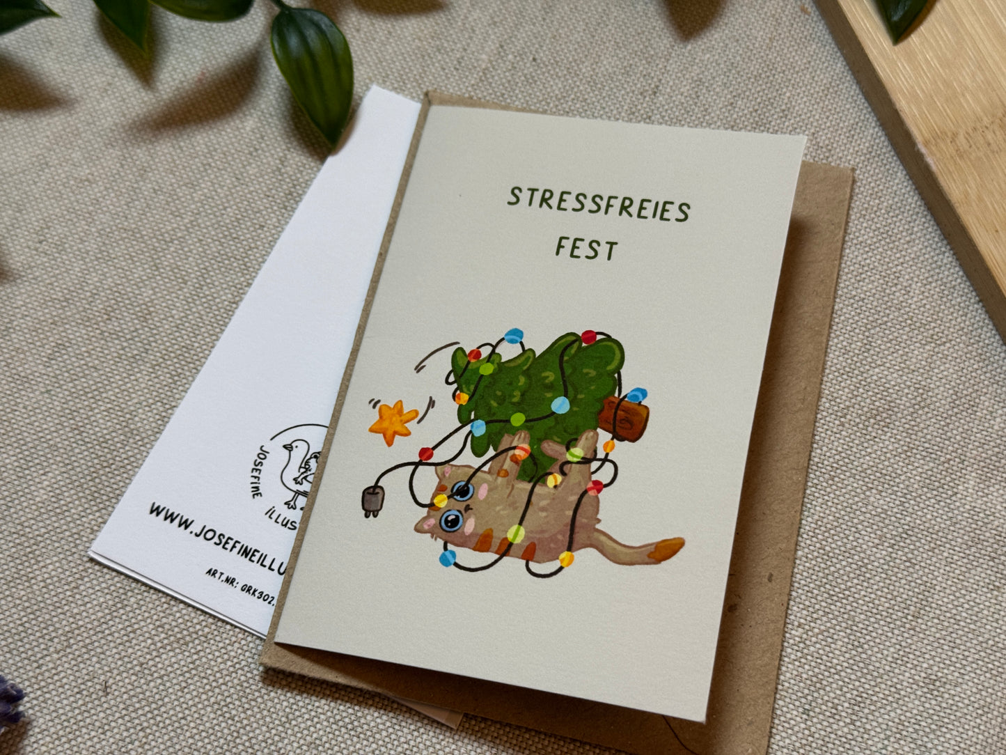 Stressfreies Fest (Katze) - Süße Weihnachtliche Karte