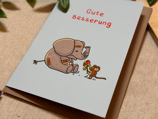 Gute Besserung  - Elefant mit Maus - Karte