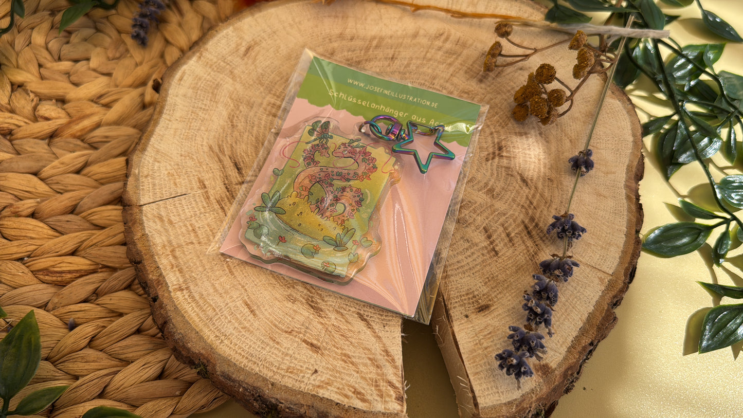 Rose Seerosendrache - Acryl Schlüsselanhänger