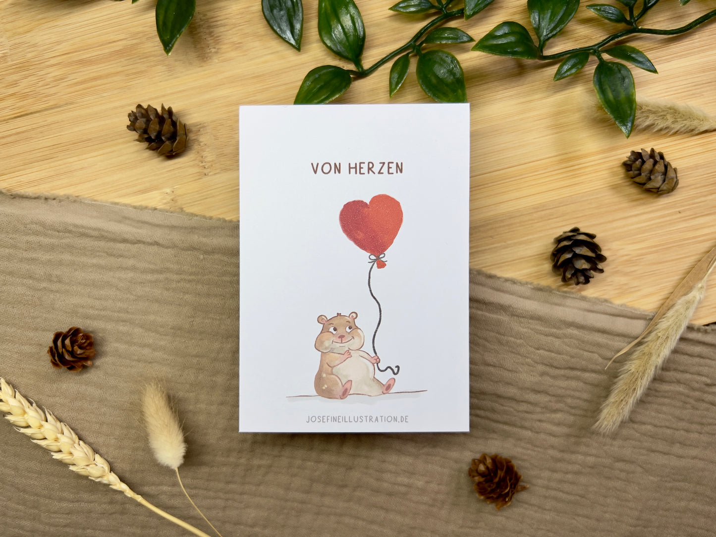 Von Herzen - Süße Hamster Grußkarte - Kleiner Hamster mit Herz Luftballon