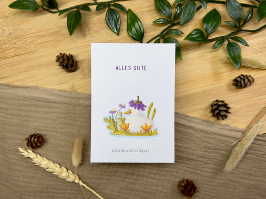 Alles Gute!- Süßes Ente mit Blumen - Grußkarte