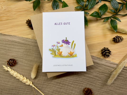 Alles Gute!- Süßes Ente mit Blumen - Grußkarte